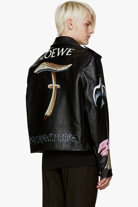 loewe hand painted leather jacket ssense Print Leather Jacket, Loewe Leather Jacket, Hand Painted Leather Jacket, Wardrobe Men, Painted Leather Jacket, Leather Jacket Men Style, Custom Leather Jackets, Best Leather Jackets, Painted Jacket