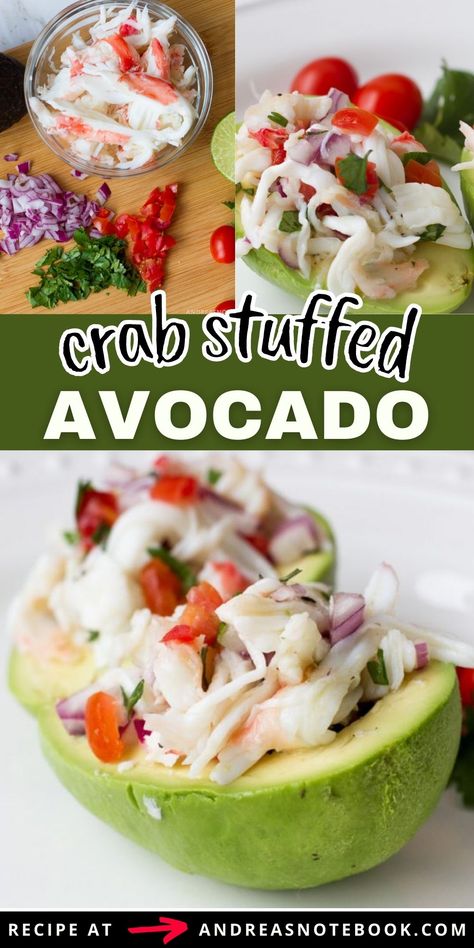 Crab Stuffed Avacodo, Crab Stuffed Avocado Recipes, Crab Stuffed Peppers, Crab Recipes Healthy, Crab Stack, Cracked Crab, Avocados Recipe, Avocado Stuff, Crab Stuffed Avocado