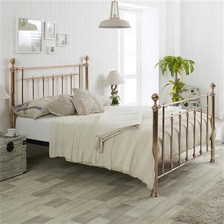 Libra King Metal Bed Frame, Rose Gold Gold Metal Bed Frame, Metal Bed Frame Bedroom, Metal Bed Frame Bedroom Ideas, 1920s Apartment, Rose Gold Bedroom Decor, Rose Gold Bed, Gold Bed Frame, King Metal Bed, Gold Bedding