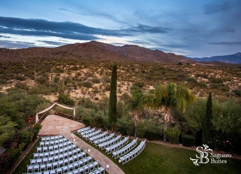 Tucson Wedding Venues, Tucson Wedding, Arizona Wedding Venues, Wedding Reception Locations, Ceremony Seating, Inexpensive Wedding Venues, Water Features In The Garden, Outdoor Reception, Arizona Wedding