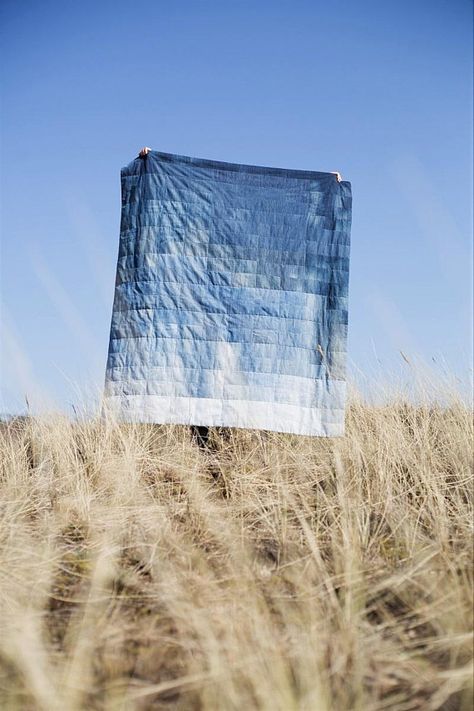 Denim Exhibition, Denim Bedding, Girly Branding, Rug Photography, Ombre Quilt, Indigo Bedding, Recycled Blankets, Denim Blanket, Blue Picnic