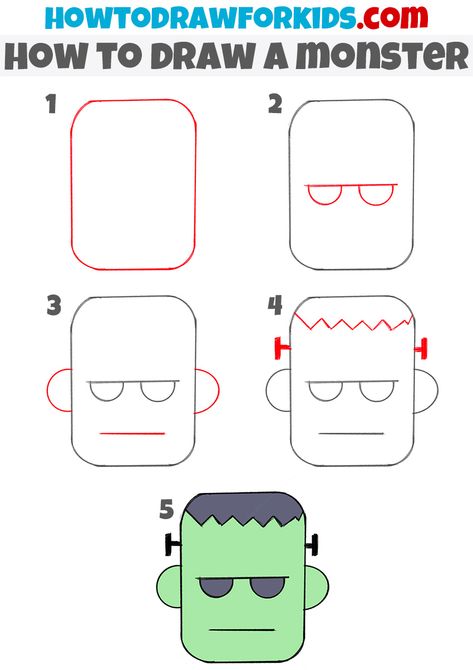 how to draw a monster step by step Drawing Ideas Easy Step By Step Fall, Monster Drawing Step By Step, How To Draw Zombies Step By Step, How To Draw Halloween Stuff For Kids Easy, Drawing Ideas For Halloween Easy, Halloween Cartoon Drawings Easy, Halloween Drawings Easy Step By Step, Monster Arms Drawing, Simple Monster Drawing