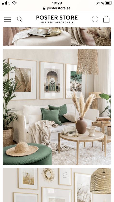 Light Green Boho Living Room, Cream And Sage Green Living Room, Green And Neutral Living Room, Green Beige Living Room, Beige And Green Living Room, Sage Living Room, Long Narrow Living Room, Airy Home, Green Living Room Decor