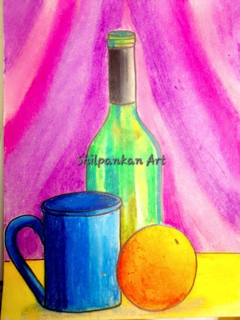 Oil pastel colours painting Still Life With Oil Pastels Colour, Oil Pastel Art Still Life, Still Life Painting Oil Pastel, Pastel Colours Painting, Yarn Painting Art, Colours Painting, Oil Pastel Colours, Life Artwork, Art Still Life