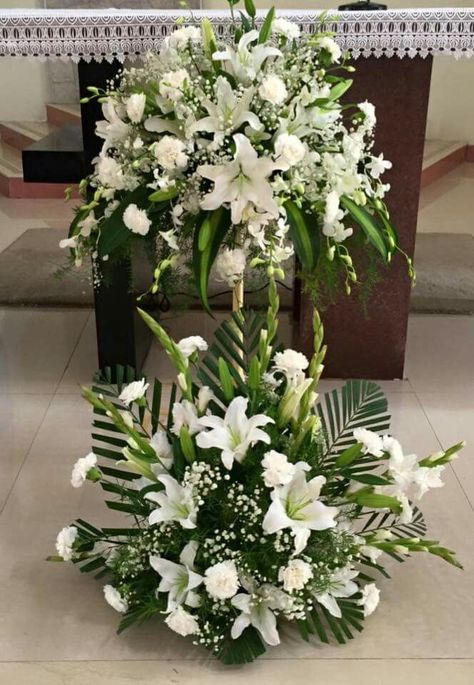 Flowers Arrangements Wedding, Alter Flowers, Contemporary Flower Arrangements, Church Wedding Flowers, Tropical Flower Arrangements, Easter Flower Arrangements, White Flower Arrangements, Altar Flowers, Large Flower Arrangements