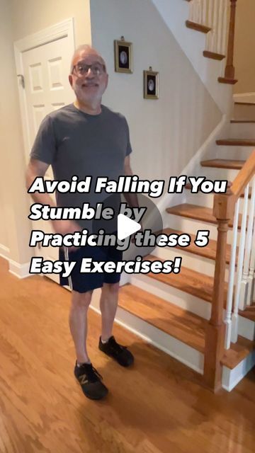 Mitch | 71 y/o Senior Fitness Trainer on Instagram: "Stay on your feet and react to stumbles with confidence!  Try these 5 power-focused exercises designed to improve your ability to catch yourself in a fall—all bodyweight and suitable even if you have balance concerns!  1️⃣ Step-Up with Knee Drive - 2 sets x 10 per leg. How to do it: Step onto a sturdy platform or step, driving your knee upward quickly as you step up. Benefit: Builds leg power and improves coordination for quick movement in daily life.  2️⃣ Lateral Skater Steps - 3 sets x 15 seconds. How to do it: Step to the side in a skater motion, moving quickly but in control, tapping your opposite foot behind you. Benefit: Trains lateral movement, strengthening the hips and stabilizers for better side-to-side control.  3️⃣ March in P 20 Min Workout, Gym Bag Essentials, Health Myths, Improve Balance, Balance Exercises, Knee Exercises, Bodyweight Workout Beginner, Senior Fitness, Back Exercises