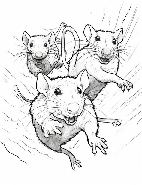 Stencil Animals, Rat Family, Rat Tattoo, Mouse Drawing, Family Drawing, Family Illustration, December 2024, A Drawing, Sled