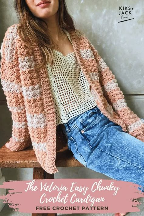 Easy Crochet Sweaters & Cardigans – Free Patterns - Kiks and Jack Crochet Crocheted Sweater Patterns, Chunky Crochet Cardigan, Crochet Cardigan Free Pattern, Cardigan Free Pattern, Cardigan Pattern Free, Crochet Cardigan Free, Sweater Pattern Free, Crochet Sweater Free, Crochet Cardigan Pattern Free