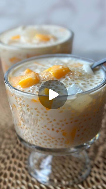 Suraya J on Instagram: "Let’s make one of the yummiest and quickest desserts to make! It’s called mango bango and it’s absolutely delicious 😋 recipe is written down ⬇️   -1 cup of small tapioca pearls  -4 cups water  -4 mangoes -1 cup coconut milk -1/2 cup half and half  -1/2 cup sweetened condensed milk -1/2 cup nata de coco -1/3 cup macapuno sweet coconut strings   Boil tapioca pearls until translucent and soft, cut mangoes into small pieces, once tapioca pearls are ready strain with cold water and place in a large bowl. Add the mangoes, condensed milk, coconut milk, half and half coconut strings and nata de coco! I found everything @hmartofficial  set in the fridge to get cold and thicken up into a creamy pudding and enjoy! 👌🏻😍#mangobango#yum#dessert#sogood#sweet#easyrecipe#recipes# Ginataang Bilo Bilo, Mango Bango, Bilo Bilo, Mango Dessert Recipes, Coconut Milk Soup, Mango Dessert, Creamy Pudding, Tapioca Pearls, Filipino Desserts