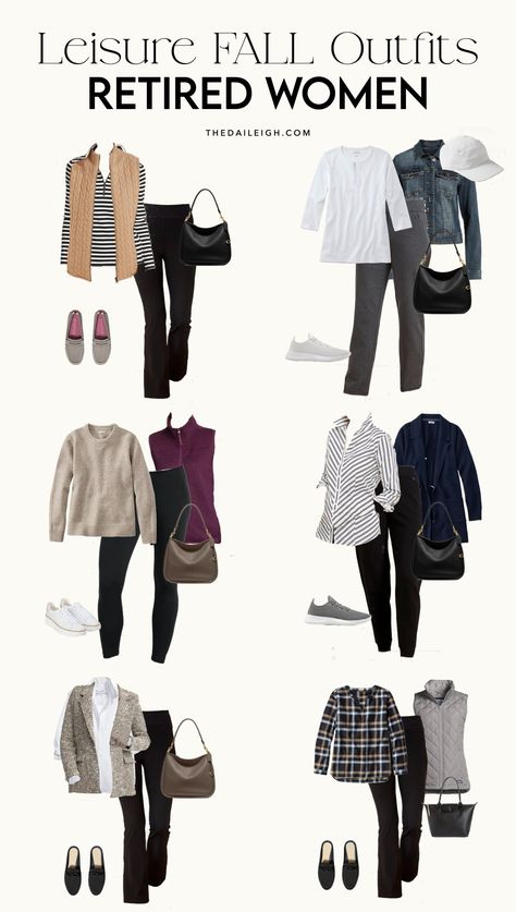 Fall Leisure Capsule Wardrobe for Retired Women, Leggings Outfits for Retired Women, What To Wear in Fall for Retired Women What To Wear In Fall, How To Dress In Your 70's, Women Leggings Outfits, Classic Outfits For Women, Capsule Wardrobe Casual, 2022 Outfits, Capsule Wardrobe Women, Ideal Closet, Stylish Outfits For Women Over 50