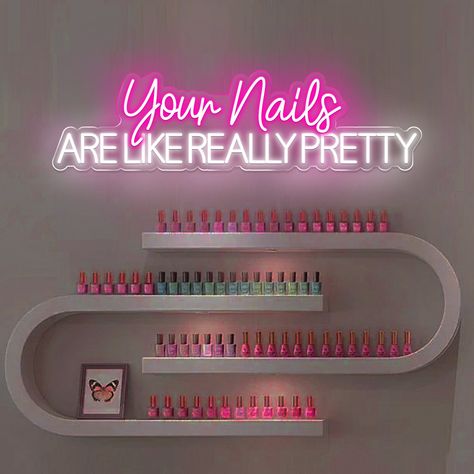 Your Nails Are Like Really Pretty Neon Sign/ Nail Spa Led Sign/ Nail Salon LED Light/ Nail Studio Neon Light/ Custom Beauty Room Wall Decors More About NeonCraftArt You can click this link to know more about our products: https://www.etsy.com/shop/NeonCraftArt Let the warm light fill every corner of the room and create an anime atmosphere. Our neon signs can be used in bedrooms, dormitories, kitchens, bathrooms, living rooms, bars, offices, stores, pubs and other places. In addition, they can al Decoration For Nail Salon, Gel Polish Wall Display Ideas, Beauty Room Neon Sign, Nail Shop Ideas Salons At Home, Nail Room Layout, Nail Business Must Haves, Nails Place Decoration, Nails Studio Decor, Nail Spa Decor