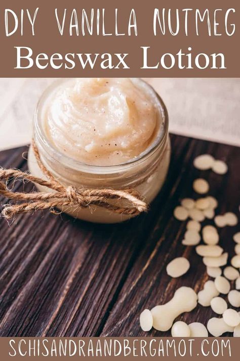 Soothe your skin and calm your senses with this DIY beeswax lotion! Made with only five, all-natural ingredients, this creamy homemade lotion recipe nourishes your skin and your senses with the calming aroma of vanilla and nutmeg. Hand Lotion Recipe, Diy Lotion Recipe, Body Lotion Recipes, Beeswax Lotion, Beeswax Recipes, Diy Body Lotion, Honey Lotion, Homemade Lotion Recipe, Homemade Body Lotion