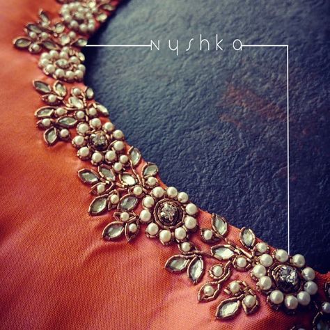 A woman needs ropes and ropes of pearls ❤️ #EmbroidedNecklines #pearlsandkundas #embroidedblouses #Blousesofinstagram #NyshkaBlouse… Embroidery Designs Fashion Clothing, Embroidery Designs Simple, Saree Blouse Neck Designs, Wedding Saree Blouse Designs, Churidar Designs, Hand Embroidery Dress, Wedding Blouse Designs, Sari Blouse Designs, Kurti Embroidery Design