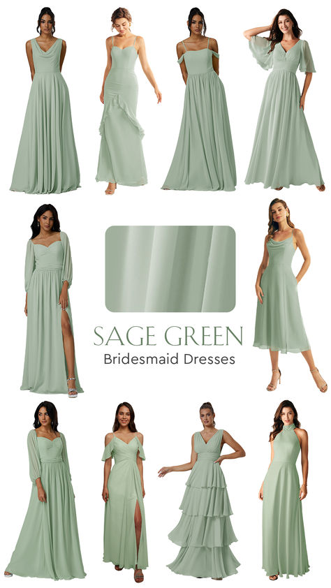 Green bridesmaid dresses starting at $79, with free customization! Elegant and perfect for any wedding. Shop now and let your bridesmaids shine! 💗 Light Green Bridesmaid Dresses, Green Chiffon Bridesmaid Dress, Green Spring Wedding, Nighttime Wedding, Sage Green Bridesmaid, Green Bridesmaid Dress, Mint Bridesmaid Dresses, Night Time Wedding, Sage Green Bridesmaid Dress