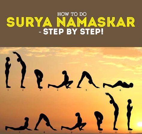 Surya Namaskar Step By Step, Yoga Poster Design, Workout For Beginners At Home, 30 Day Ab Workout, Morning Yoga Workouts, Surya Namaskara, Yoga For Flat Belly, International Day Of Yoga, Yoga For Back