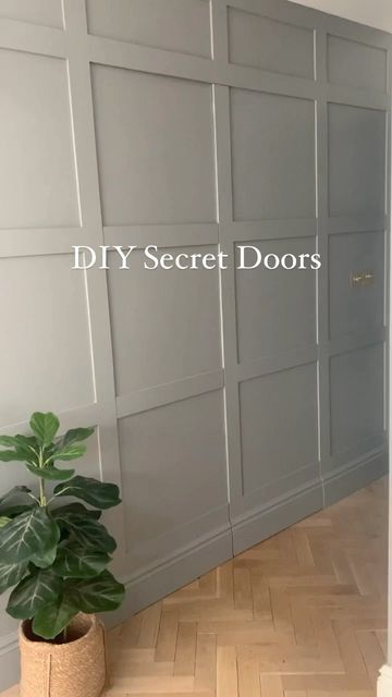 Panelled Wall With Secret Door, Hidden Doors In Paneled Walls, Hidden Door Trim Wall, Hidden Door Entryway, Hidden Door To Playroom, Secret Door Panelling, Panelling With Hidden Door, Board And Batten Secret Door, Paneling Hidden Door