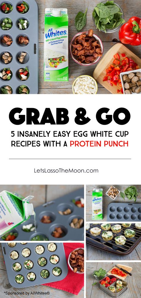 Here are 5 insanely easy breakfast recipes that will give you a morning boost. These healthy egg white cups are packed full of protein and is a quick on-the-go breakfast snack. You can make one batch to last a full week. *Crazy easy way to start your family's day with eggs Egg White Muffin Cups, Egg White Muffins, Egg Breakfast Recipes Easy, Eggs Protein, Egg White Cups, Calories In Vegetables, Haylie Pomroy, Mini Frittata, Brunch Bar