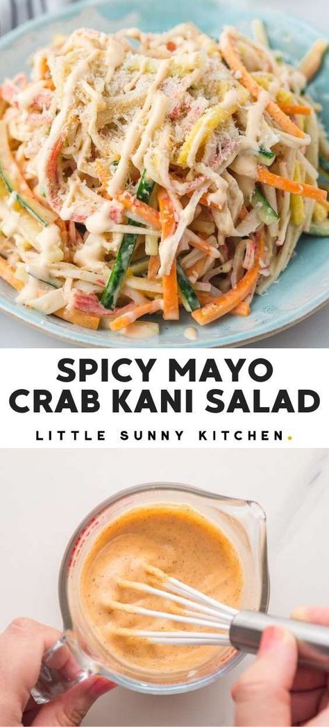 Crab Salad Dressing, Dressed Crab Recipes, Crab Salad Dressing Recipe, Asian Crab Salad Recipe, Crab Stick Salad, Koni Salad Recipe, Asian Crab Salad, Sushi Crab Salad, Kani Salad Dressing