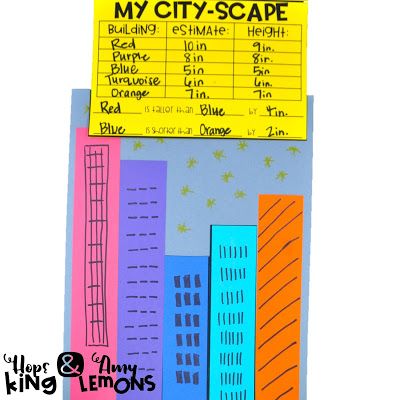 My City-Scape:  Students create a city-scape and measure the buildings.  Students estimate and measure Measurement 1st Grade Activities, Measurement Hands On Activities, Fun Measurement Activities For 2nd Grade, 3rd Grade Measurement Activities, Hands On Measurement Activities 2nd Grade, Measurement Activities 2nd Grade, Length Activities Grade 2, Teaching Measurement 2nd Grade, Measuring With A Ruler Activities