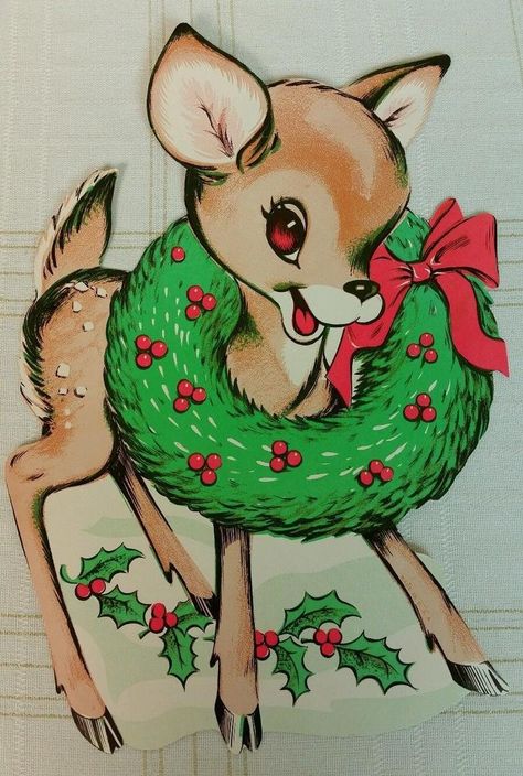 Vintage Reindeer Images, Vintage Christmas Cutouts, Vintage Christmas Reindeer, Vintage Deer Art, Christmas Character Art, Reindeer Cardboard, Christmas Reindeer Drawing, Christmas Reindeer Art, Vintage Deer Christmas