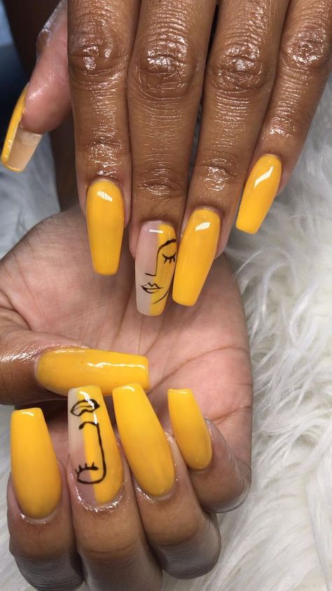 Nail designs [Video] | Yellow nails, Nail designs, Acrylic nails Nail Art Face Design, Black Power Nails Art Designs, Face Line Art Nails, Nail Art Designs Hand Painted, Line Drawing Nails, Nails Face Design, Nail Face Design, Nails With Faces Design, Afro Nail Art