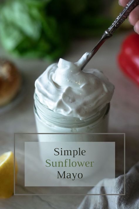 This vegan sunflower mayo is extra creamy and fluffy while being allergy friendly. This mayo recipe is soy, dairy, egg, and nut free! Vegan Mayonnaise Recipe, Dairy Free Mayo, Healthy Dressing Recipes, Vegan Staples, Vegan Lunch Box, Vegan Dips, Irish Sea Moss, Mayo Recipe, Plant Based Soups