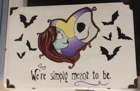 Halloween Drawings For Boyfriend, Halloween Couple Paintings, Nightmare Before Christmas Promposal, Jack And Sally Drawing Easy, Nightmare Before Christmas Hoco Proposal, Jack And Sally Painting Canvases, Jack And Sally Painting, Nightmare Before Christmas Painting Ideas, Nightmare Before Christmas Painting