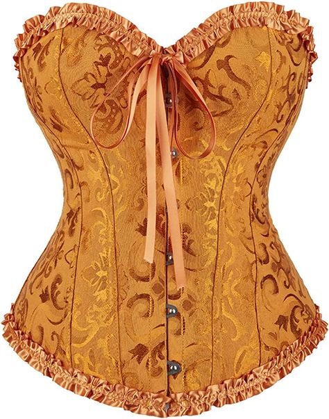 frawirshau Gold Corset Top Womens Renaissance Corset Bustier Corset Top Steampunk Gold Corset Size S Orange Corset, Bridal Bustier, Body Shaper Corset, Purple Corset, Gothic Bag, Bustier Lingerie, Corsets Vintage, Corset Costumes, Vintage Halloween Costume