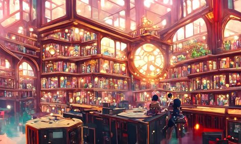 Fantasy Library Desktop Wallpaper, Dreamscape Library, Anime Library Wallpaper, Anime Library Aesthetic, Anime Library Background, Magic Classroom Fantasy Art, Library Wallpaper Desktop, Fantasy Library Concept Art, Library Aesthetic Wallpaper Desktop