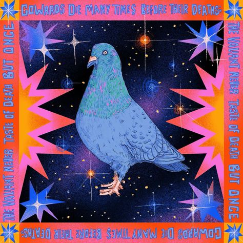 A galactic pigeon for your Friday morning freak out considerations #pigeons #birds #shakespeare #cowardsdiemanytimesbeforetheirdeaths #pigeonsfans #illustration #handlettering #birdillustration #shakespeareart #pigeonslovers Pigeons Birds, Art Biz, Consciousness Art, Friday Morning, Big Art, Art Prompts, Bird Illustration, William Shakespeare, Environmental Art