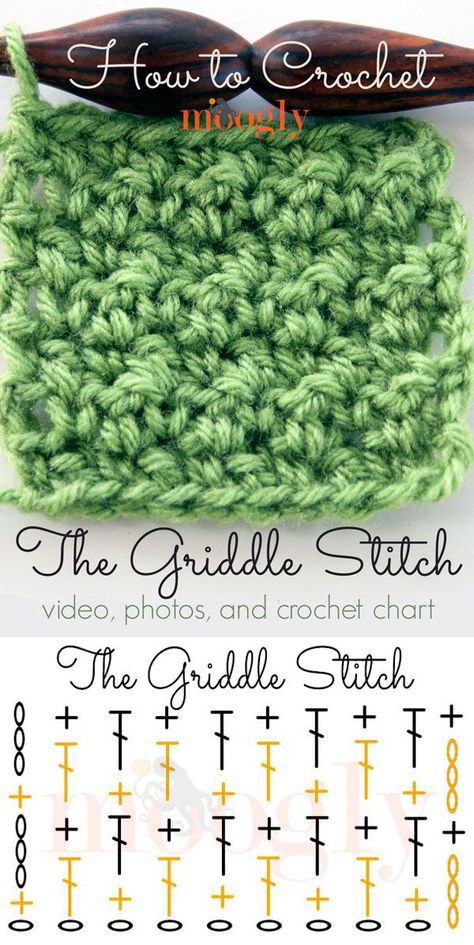 How To Crochet The Griddle Stitch | Moogly ~ Very simple stitch pattern of alternating SC & DC. Foundation chain multiple of 2 + 2. For each subsequent row, SC is worked into DC of row below, & DC is worked into SC of row below. **This is also called the lemon peel stitch. If used with 2 colors it gives a checkered effect that's been called the houndstooth stitch. However, these are all the same stitch of alternating SC & DC. Crochet Stitches Patterns Diagram Charts, Millstone Stitch Crochet Pattern, Crochet Stitch Diagram, Crochet Grit Stitch, Crochet Stitch Chart, Crochet Millstone Stitch, Crochet Griddle Stitch, Griddle Stitch Crochet, Lemon Stitch Crochet