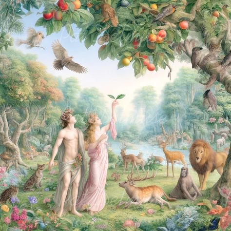 Adam and Eve in the earthly paradise. #comicart #comicpictures #photoartist #lightroom #photoart #digitalphotopainting #comicpictures #funnypictures Adam And Eve In The Garden Of Eden, Adam And Eve Aesthetic, Adam Eve Art, Eve And The Apple, Eve Garden Of Eden, Adam And Eve Art, Eve Artwork, Adam And Eve Apple, Eve And Adam