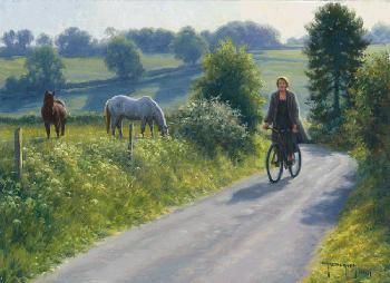 Robert Duncan Art, Robert Duncan, Rural Lifestyle, Creation Photo, Country Lane, Mary Cassatt, Riding A Bike, Paintings I Love, Village Life