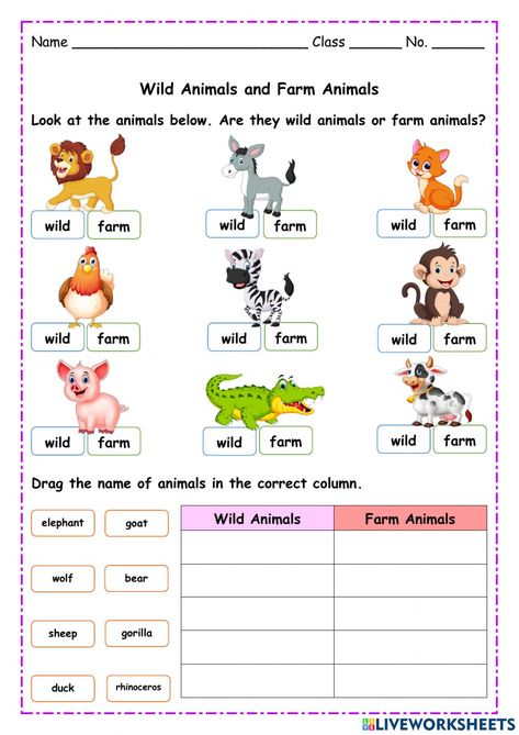 Farm And Wild Animals Worksheet, Domestic And Wild Animals Worksheets, Animals Worksheet, Animal Worksheets, Winter Vacation, Wild Animals, Farm Animals, Animals Wild, Preschool