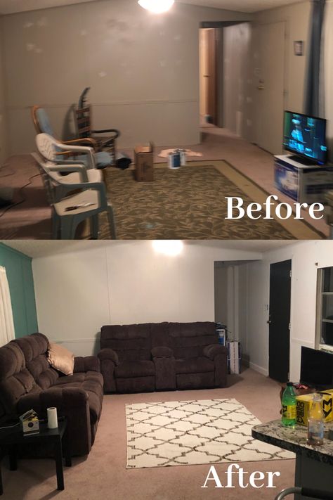 Before & after mobile home trailer remodel. Single wide remodel. Single Wide Interior, Trailer House Remodel Single Wide, Trailer Remodel Single Wide, Single Wide Trailer Remodel, Mobile Home Single Wide, Trailer House Remodel, New Home Ideas Decorating, Single Wide Trailer, Single Wide Remodel