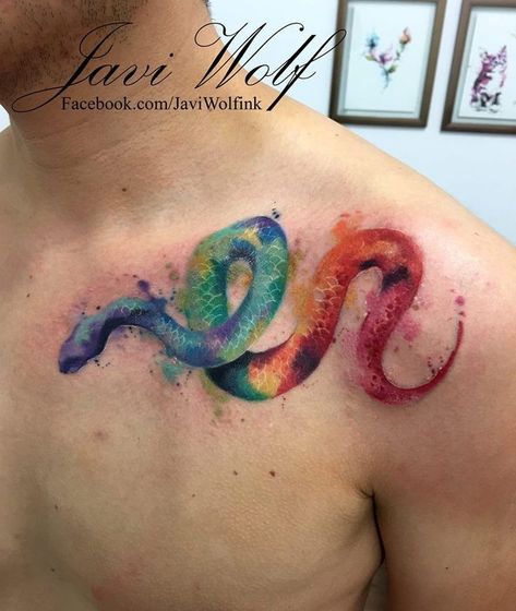 Watercolor Snake Watercolor Snake Tattoo, Rainbow Snake Tattoo, Color Snake Tattoo, Colorful Snake Tattoo, Snake Tattoo Color, Tattoo Cobra, Snake Watercolor, Dark Mark Tattoos, Tattoo Snake