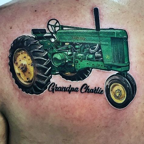 Mens Tattoo Designs Farming Themed Farm Tattoo Ideas For Men, Tractor Tattoo Ideas, Tractor Tattoo Memorial, Farmer Tattoo Ideas, Farm Tattoos For Women, Grandparent Tattoos, Farm Tattoos, Tractor Tattoo, Grandparent Tattoo