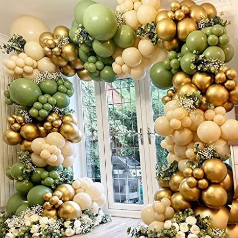 Sage Balloons, Safari Birthday Party Decorations, How To Make Balloon, Wedding Photo Booth Props, Gold Confetti Balloons, Safari Birthday Party, Green Balloon, Gold Baby Showers, Baby Shower Backdrop