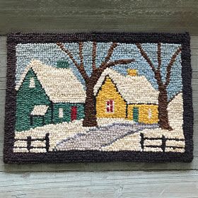 Rug Hooking Landscapes, Nice Rugs, Punch Pillow, Rug Hooking Patterns Primitive, Hooked Rugs Primitive, Locker Hooking, Rug Hooking Designs, Winter Rug, Macrame Plant Hanger Tutorial