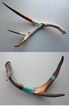 Painted Deer Skulls Boho, Curiosity Cupboard, Altered Pottery, Antler Projects, Antler Ideas, Painted Antlers, Antler Wreath, Painted Deer, Antlers Decor