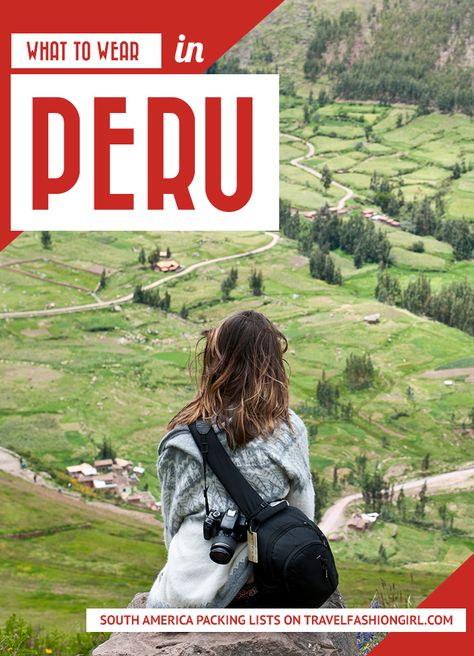 Peru is a beautiful country in South America most well known for Machu Picchu. Keep reading to find out what to wear in Peru in every season! #travelperu #beachtravel #travelfashiongirl Outfits For Peru For Women, Peru Packing List Woman, Peru Travel Outfit, Peru Outfit Travel For Women, Peru Outfits, Peru Clothing, Peru Fashion, Columbia South America, Peru Trip