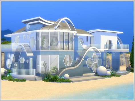 Sims Futuristic House, Sims 4 Futuristic House, Futuristic Bed, Futuristic House, Art Deco Paintings, Futuristic Home, Extra Bedroom, Sims House Design, Vintage Cushions