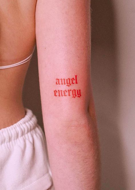 38 Small Meaningful Tattoos That Are Permanent Reminders Savage Tattoos For Women, Freedom Tattoo Ideas For Women, Angel Energy Tattoo, Lil Tattoos, Ant Tattoo, Script Tattoos, Red Tattoo Ideas, Nape Tattoo, Freedom Tattoos