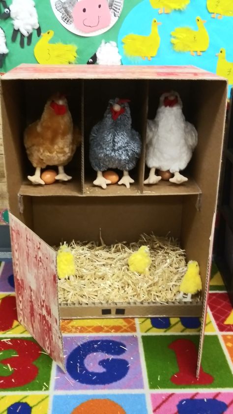 Chicken Coop Classroom Ideas, Chicken Coop Dramatic Play, Barnyard Classroom, Farm Room Decor, Farm Week, Farm Animals Preschool, Farm Animals Activities, Farm Theme Preschool, Play Farm