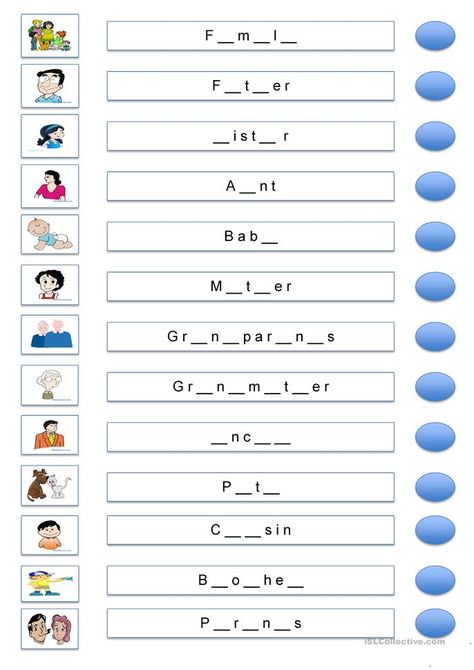 Oral Language Activities, Family Activities Preschool, Sunshine Family, Missing Letters, Vocabulary Exercises, English Worksheets For Kindergarten, Family Worksheet, Spelling Worksheets, Social Studies Worksheets