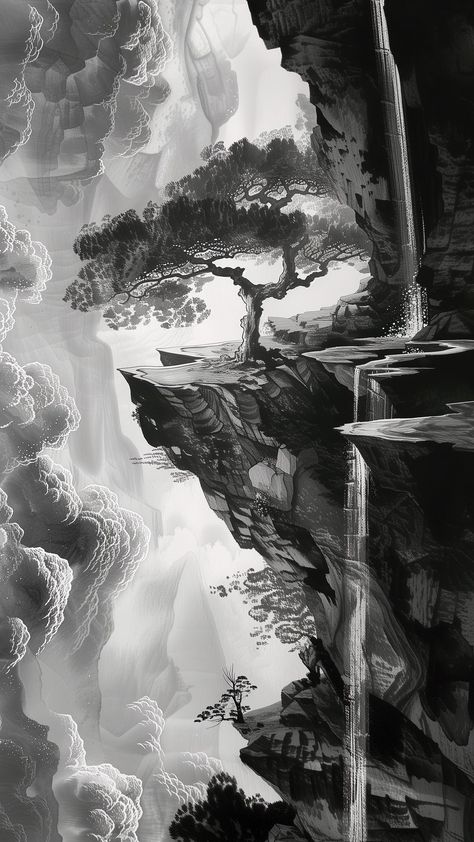 Aesthetic Landscape Sketch, 2560 X 1080 Desktop Wallpapers, Japan Scenery Drawing, White Samurai Wallpaper, Scenery Art Drawing, Asian Warrior Tattoo, Black And White Japanese Wallpaper, Dark Chinese Aesthetic, Dark Desktop Wallpaper Hd 1080p