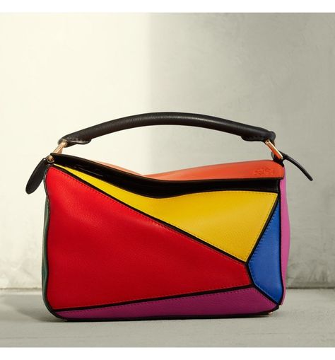 A Bag That Doubles as a Work of Art-  Loewe Small Puzzle Colorblock Bag Color Block Bag, Hammock Bag, Felt Angel, Urban Outfitters Bag, Elegant Clutch, Box Bags, Puzzle Bag, Fancy Things, Bag Obsession