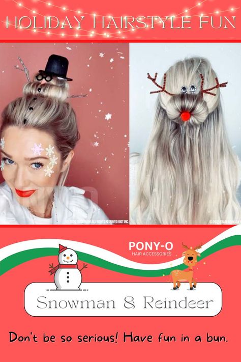 Snowman and Reindeer Hair Buns for Christmas Snowman Hair, Two Buns Hairstyle, Pony O, Two Buns, Enjoy Yourself, Christmas Hairstyles, Bun Hair, Holiday Hairstyles, The Snowman