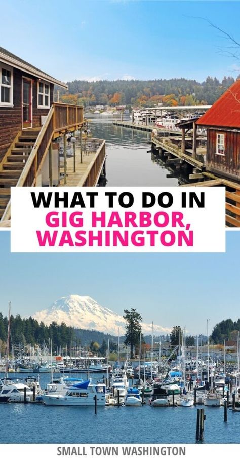 Want to visit Gig Harbor, Washington? Here is what to do in Gig Harbor on your visit! Gig Harbor Washington | Gig Harbor restaurants | Gig Harbor Washington downtown | Gig Harbor Washington things to do | weekend in Gig Harbor | Gig Harbor photography | weekend getaway in Gig Harbor | Gig harbor travel | Gig Harbor WA | things to do in Gig Harbor WA | Gig Harbor lighthouse | Gig Harbor boats | Gig Harbor gondola | Gig harbor hikes | Gig Harbor Washington State | Gig Harbor travel tips Harbor Photography, Small Town Washington, Vacation Places In Usa, Washington Things To Do, Gig Harbor Washington, Washington State Travel, Gig Harbor Wa, Washington Travel, Globe Travel