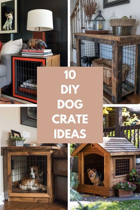 Looking to blend functionality and style on a budget? Check out these 10 DIY dog crate furniture ideas that are perfect for any home. Transform your dog crate into stylish and practical pieces of furniture without breaking the bank. Whether you’re into modern decor, farmhouse charm, or rustic elegance, there’s something here for everyone. Discover how to create a rustic crate console table from reclaimed wood, or a modern crate end table with a sleek design. These budget-friendly DIY projects will help you create beautiful and practical furniture pieces that your furry friend will love. #DogCrateFurniture How To Build A Dog Crate, Dog Crates In Bedroom, Cute Dog Crate Ideas, Crate Console Table, Dog Crate Furniture Diy, Kennel Furniture Diy, Diy Furniture Dog Crate, Diy Dog Crate Furniture, Coffee Table Dog Crate